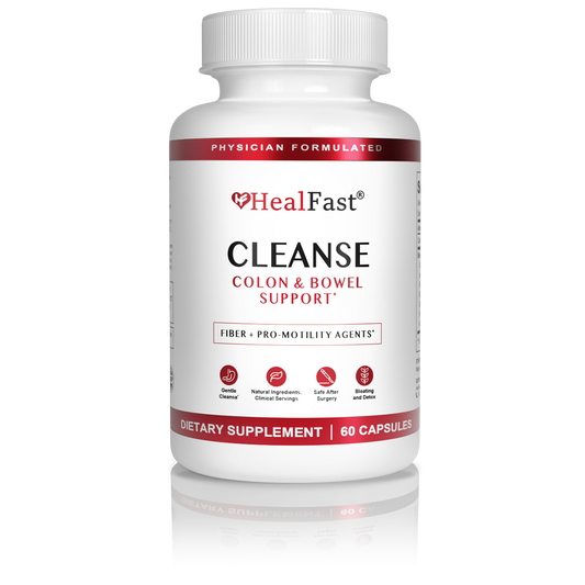 HealFast Cleanse Colon & Bowel Support dietary supplement bottle with 60 capsules